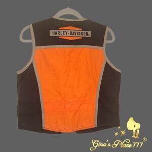 Harley Davidson Women's Logo Bar and Shield Cropped Riding Vest Orange/Black L